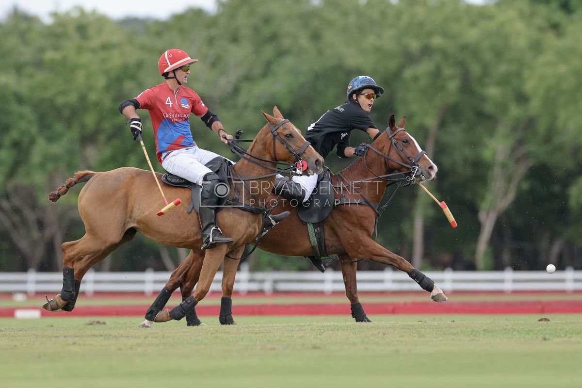 Casa de Campo and La Romanza 3J play polo during the Casa de Campo Challenge at Casa de Campo in La Romana, Dominican Republic on April 4, 2025. (Photo by Bryan Bennett)