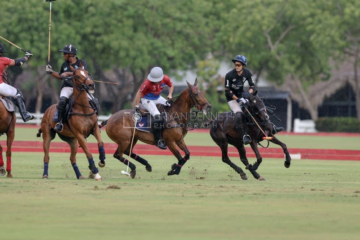 Casa de Campo and La Romanza 3J play polo during the Casa de Campo Challenge at Casa de Campo in La Romana, Dominican Republic on April 4, 2025. (Photo by Bryan Bennett)