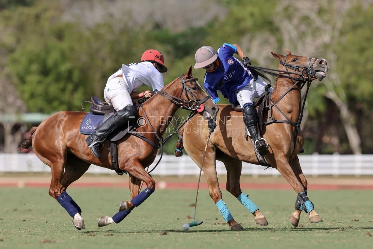 La Romanza 3J and La Espada Gulf play polo during the Copa Britanica at Casa de Campo Polo Club in La Romana, Dominican Republic on March 6, 2026. (Photos by Bryan Bennett)