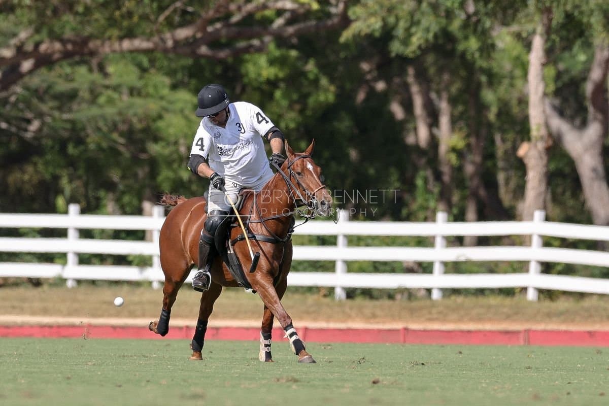 La Romanza 3J and La Espada Gulf play polo during the Copa Britanica at Casa de Campo Polo Club in La Romana, Dominican Republic on March 6, 2026. (Photos by Bryan Bennett)