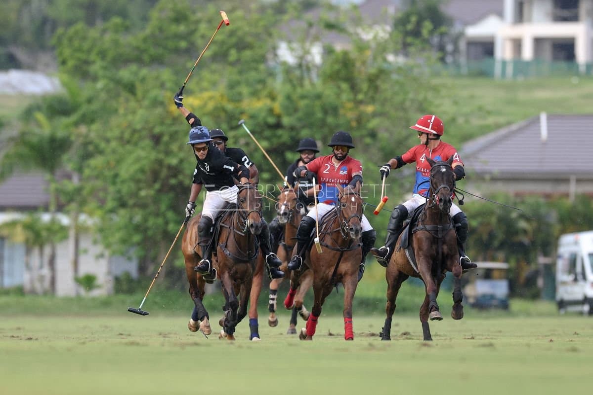 Casa de Campo and La Romanza 3J play polo during the Casa de Campo Challenge at Casa de Campo in La Romana, Dominican Republic on April 4, 2025. (Photo by Bryan Bennett)
