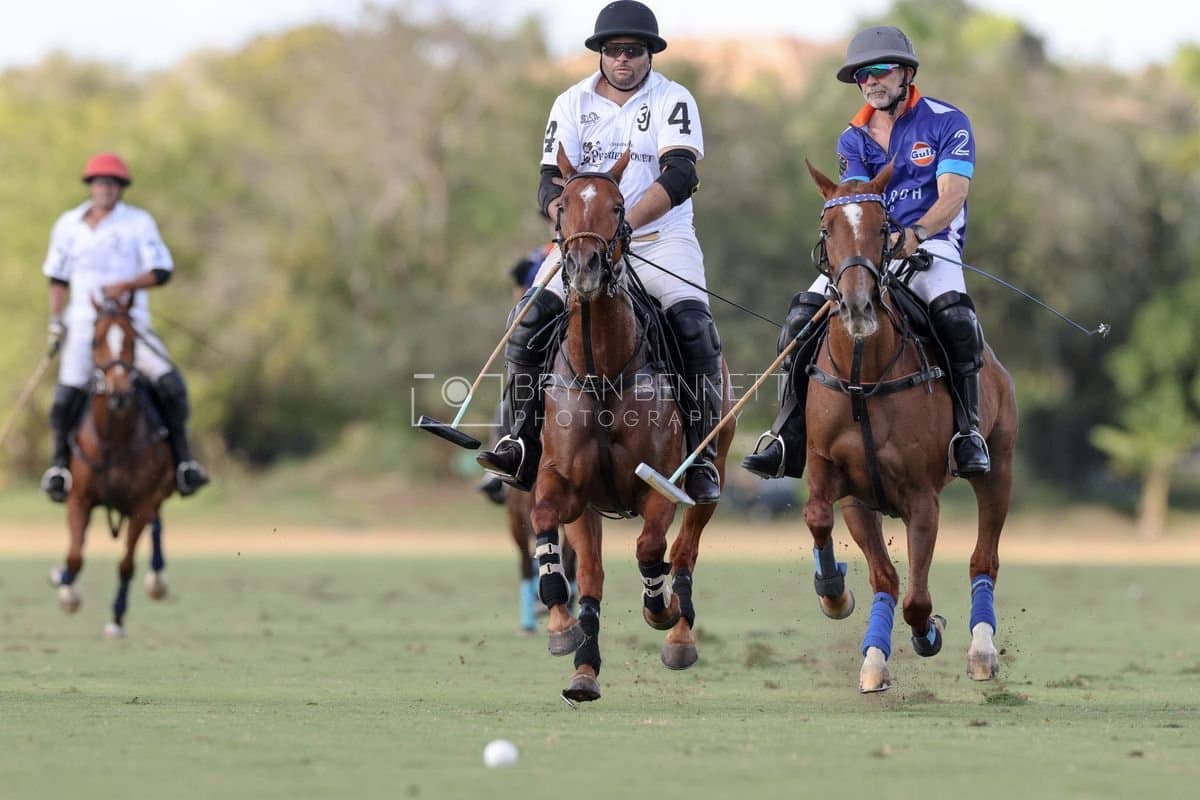 La Romanza 3J and La Espada Gulf play polo during the Copa Britanica at Casa de Campo Polo Club in La Romana, Dominican Republic on March 6, 2026. (Photos by Bryan Bennett)