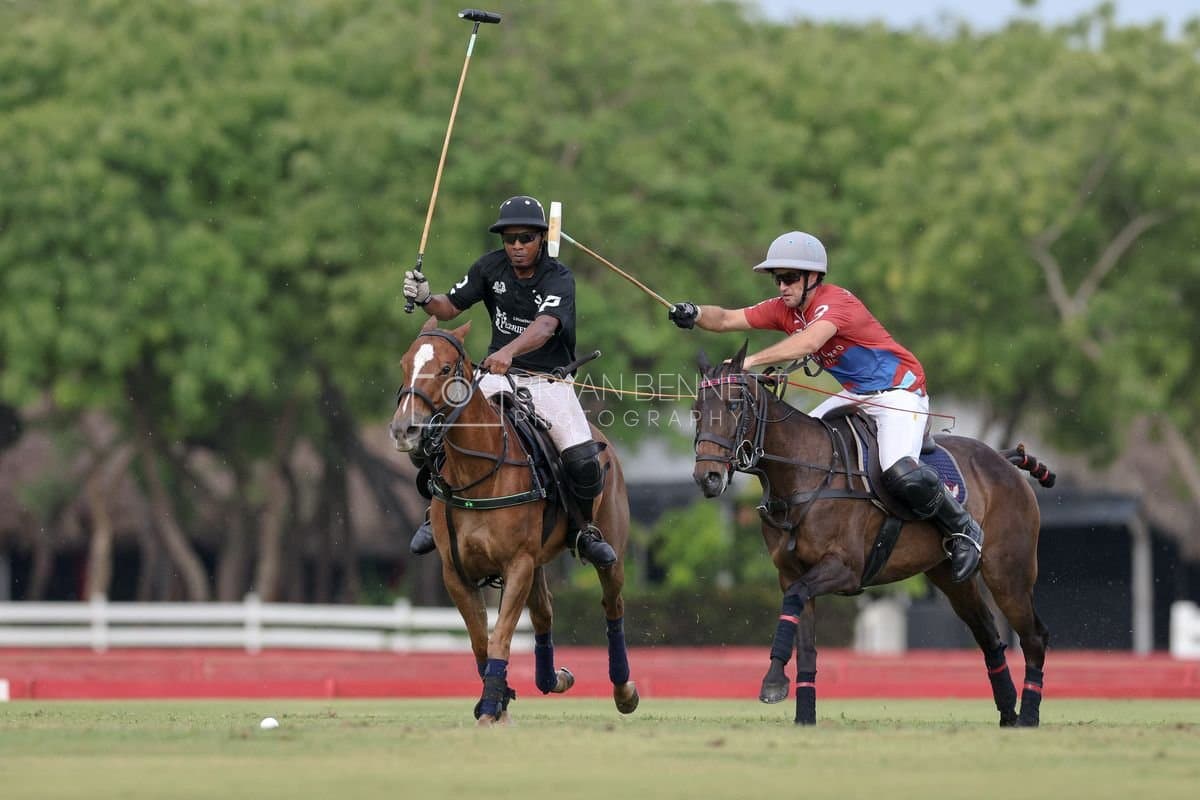 Casa de Campo and La Romanza 3J play polo during the Casa de Campo Challenge at Casa de Campo in La Romana, Dominican Republic on April 4, 2025. (Photo by Bryan Bennett)