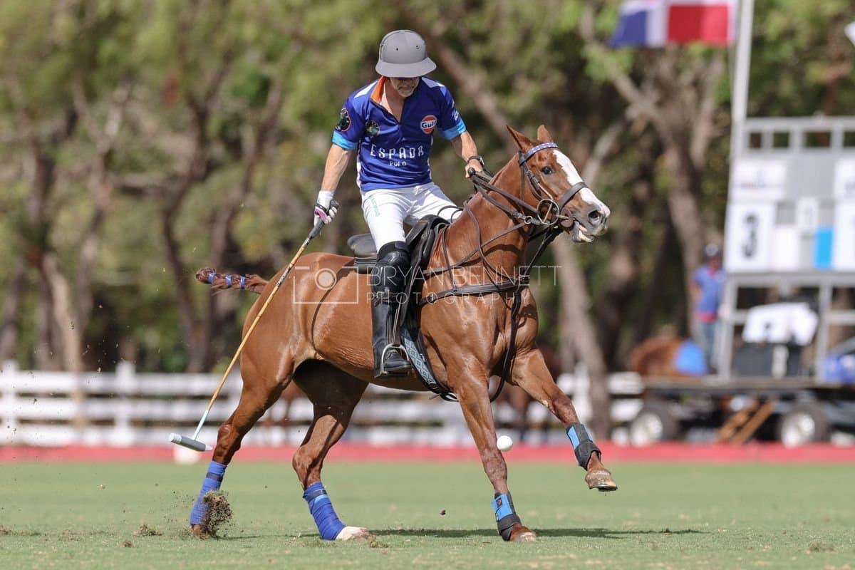 La Romanza 3J and La Espada Gulf play polo during the Copa Britanica at Casa de Campo Polo Club in La Romana, Dominican Republic on March 6, 2026. (Photos by Bryan Bennett)