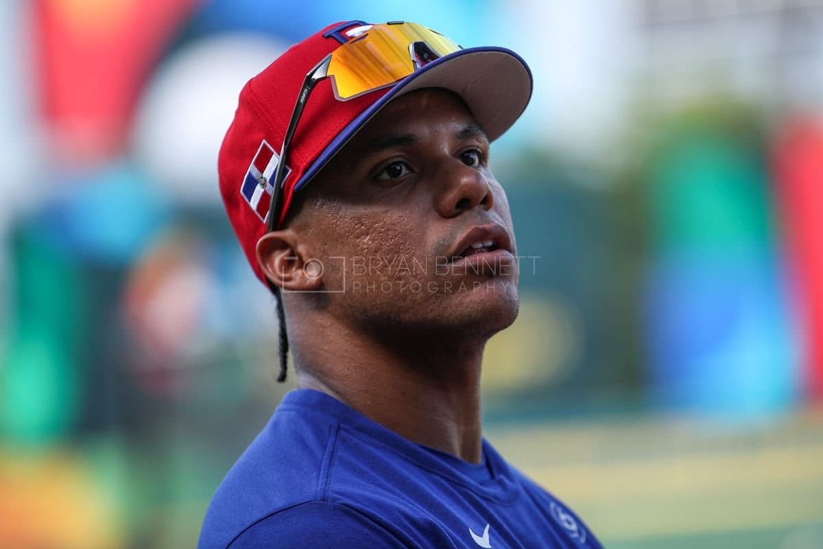 SANTO DOMINGO, DOMINICAN REPUBLIC - MARCH 03: Juan Soto #22 of the Dominican Republic looks on prior to an exhibition game against the Detroit Tigers at Estadio Quisqueya on March 03, 2026 in Santo Domingo, Dominican Republic. (Photo by Bryan Bennett/Getty Images)