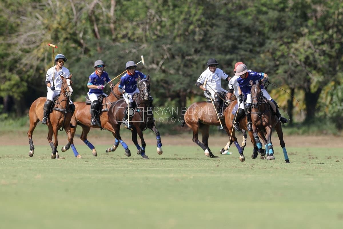 La Romanza 3J and La Espada Gulf play polo during the Copa Britanica at Casa de Campo Polo Club in La Romana, Dominican Republic on March 6, 2026. (Photos by Bryan Bennett)