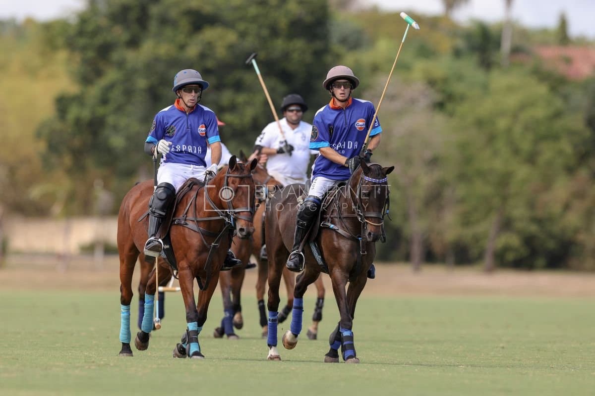 La Romanza 3J and La Espada Gulf play polo during the Copa Britanica at Casa de Campo Polo Club in La Romana, Dominican Republic on March 6, 2026. (Photos by Bryan Bennett)