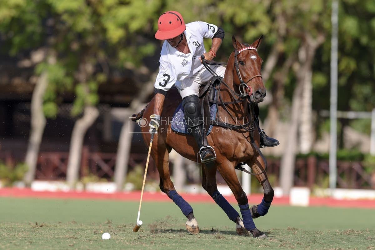 La Romanza 3J and La Espada Gulf play polo during the Copa Britanica at Casa de Campo Polo Club in La Romana, Dominican Republic on March 6, 2026. (Photos by Bryan Bennett)