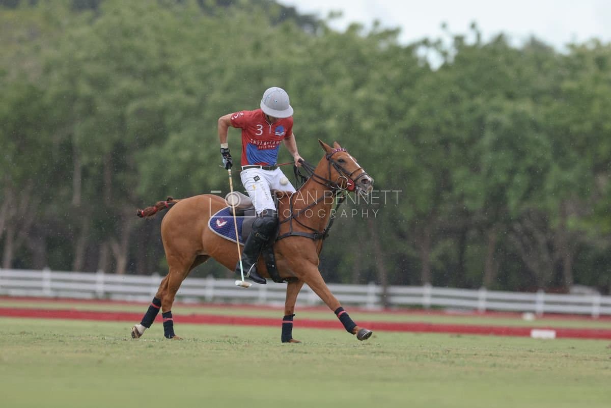 Casa de Campo and La Romanza 3J play polo during the Casa de Campo Challenge at Casa de Campo in La Romana, Dominican Republic on April 4, 2025. (Photo by Bryan Bennett)