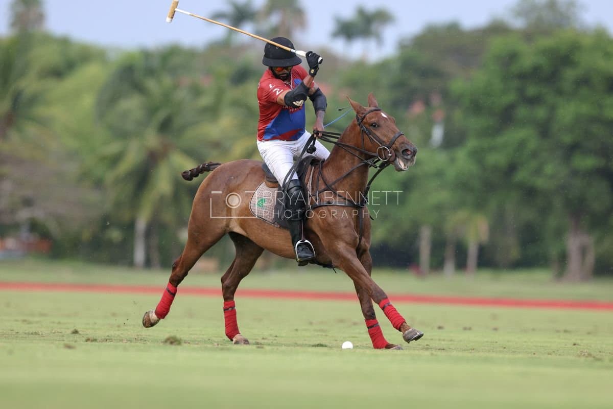 Casa de Campo and La Romanza 3J play polo during the Casa de Campo Challenge at Casa de Campo in La Romana, Dominican Republic on April 4, 2025. (Photo by Bryan Bennett)