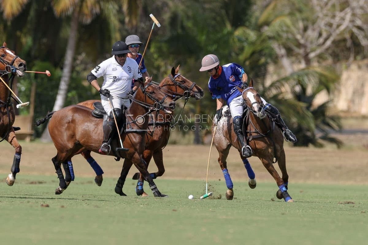 La Romanza 3J and La Espada Gulf play polo during the Copa Britanica at Casa de Campo Polo Club in La Romana, Dominican Republic on March 6, 2026. (Photos by Bryan Bennett)